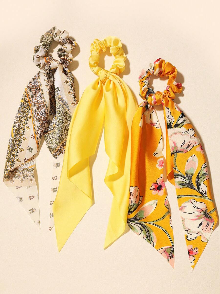 Bộ 3 khăn bandana tam giác bằng satin màu trơn in họa tiết, phụ kiện khăn buộc tóc dài, dây buộc tóc, kẹp tóc đuôi ngựa, dây chun buộc tóc, dây chun co giãn, dây chun buộc tóc, phụ kiện tóc, dây chun làm đẹp tại nhà.