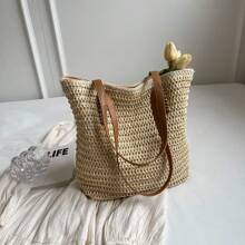 Solid Color Weaving, Large Capacity, Simple And Versatile. Summer Beach Vacation, Fashionable Shopping, Small And Fresh Rural Style. Commuting, Class, Work. Women's Shoulder Woven Bag