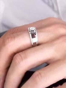 1pc S925 Sterling Silver Fashion Inlaid Sparkling Cubic Zirconia Ring, Jewelry Gift For Lover, Wedding - Silver - View 8