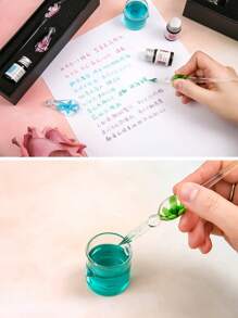 Handmade Crystal Glass Dip Pen Set, Student Stationery Glass Pen, Crystal Glass Pen Gift Set Back To School