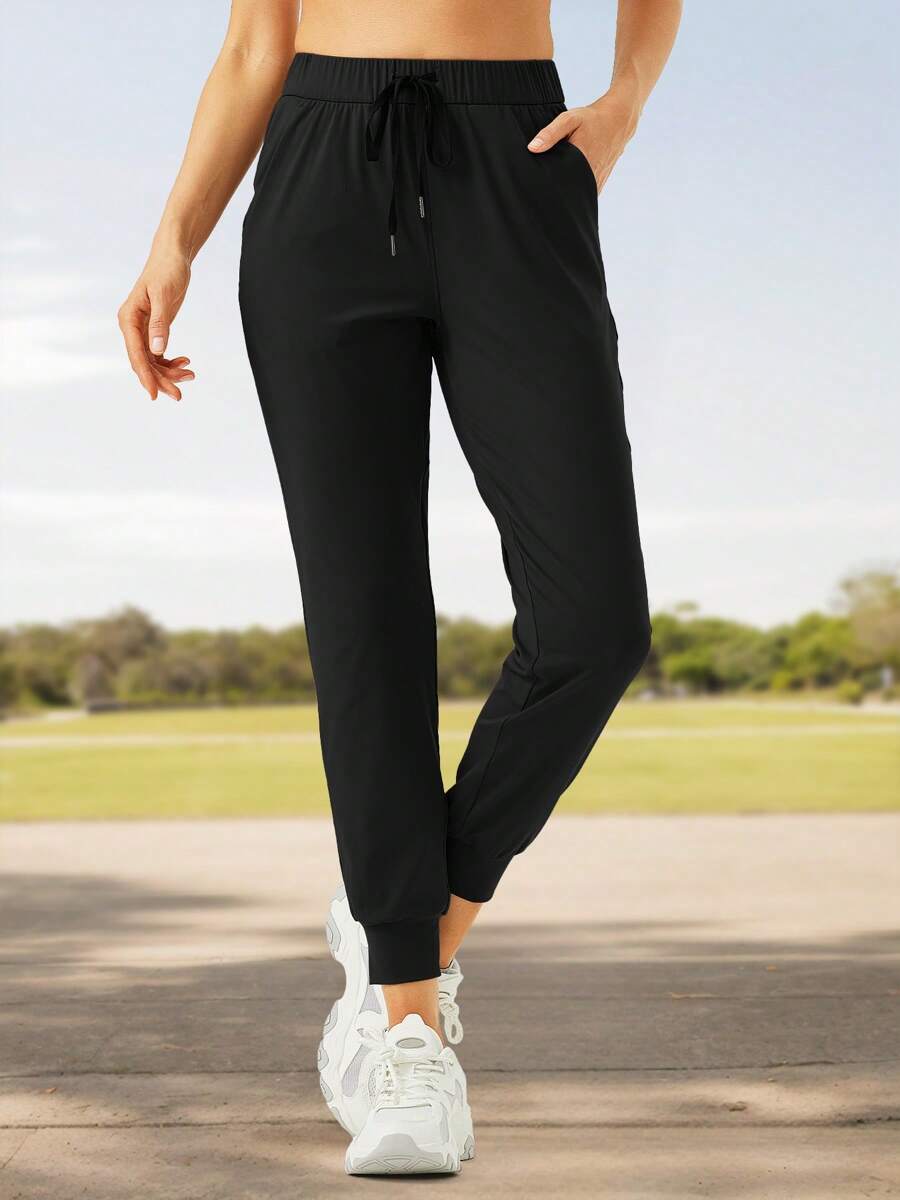 Women's Joggers Pants With Pockets Drawstring, Running Sweatpants For Lounge, Workout & Jogging - 黑色 - 查看 1