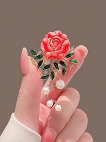 1pc Luxe Chinese Stijl Pioenroos Bloem Broche, Elegante Decoratieve Pin Voor Jas, Vest, Mode Accessoires