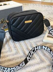 Iron Plate Diamond Pattern Shoulder Bag, New Solid Color Embroidered Cross-Body Bag, Simple & Chic Commuting Square Handbag