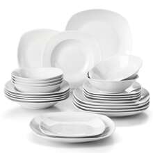 MALACASA Service de table en porcelaine 24 pièces, service blanc, service pour 6 personnes, assiette à dîner, assiette à dessert, assiette à soupe et bol