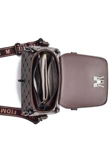 [Faux Leather Handbag Set] 3pcs Set Earthy Yellow Faux Leather Handbag For Women - Polyester Lined, Turn-Lock Closure, Shoulder Bag With Matching Apple Bag And Clutch - Coffee - View 5