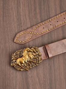 1 条女式棕色动物复古 PU 皮带，百搭配饰，适合牛仔裤、连衣裙、日常穿着 - 棕色 - 查看 4