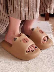 Zapatillas suaves con lindos capibares para mujer, sandalias para interiores antideslizantes para el hogar en verano