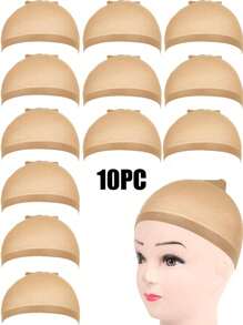 12PCS Beige Stocking Wig Caps, Closed End Mesh Hair Net, Stretchy Nylon Wig Caps For Women & Men - Brown - View 12