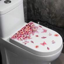 1pc Plant & Floral Self-Adhesive Toilet Seat Sticker, Butterfly & Grass Bathroom Decoration Wall Toilet Cover Sticker Gifts Birthday Graduation Home Decor Wall Decor Bedroom Decor Room Decoration Stuff Living Room Decor House Decor Home Decor Living Room Wall Art Wall Paper Stickers