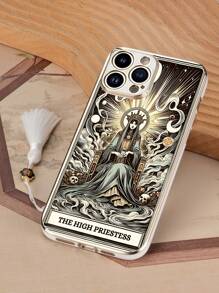 1 szt. Biały galwanizowany wzór karty tarota Arcykapłanki z antypoślizgową obudową na telefon komórkowy i 1 szt. biały wisiorek z emalii z frędzlami, kompatybilny ze smartfonami iPhone///OPPO, w tym iPhone 15 Pro Max, A14, A54, A52, A31 4G, A23, Redmi Note 8 Pro, 11 Pro 4G, 12 4G, OPPO A54