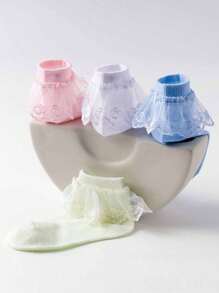 4 Pairs Kids Solid Color Lace Ruffle Princess Fashion Versatile Party Ankle Socks - Multicolor - View 3