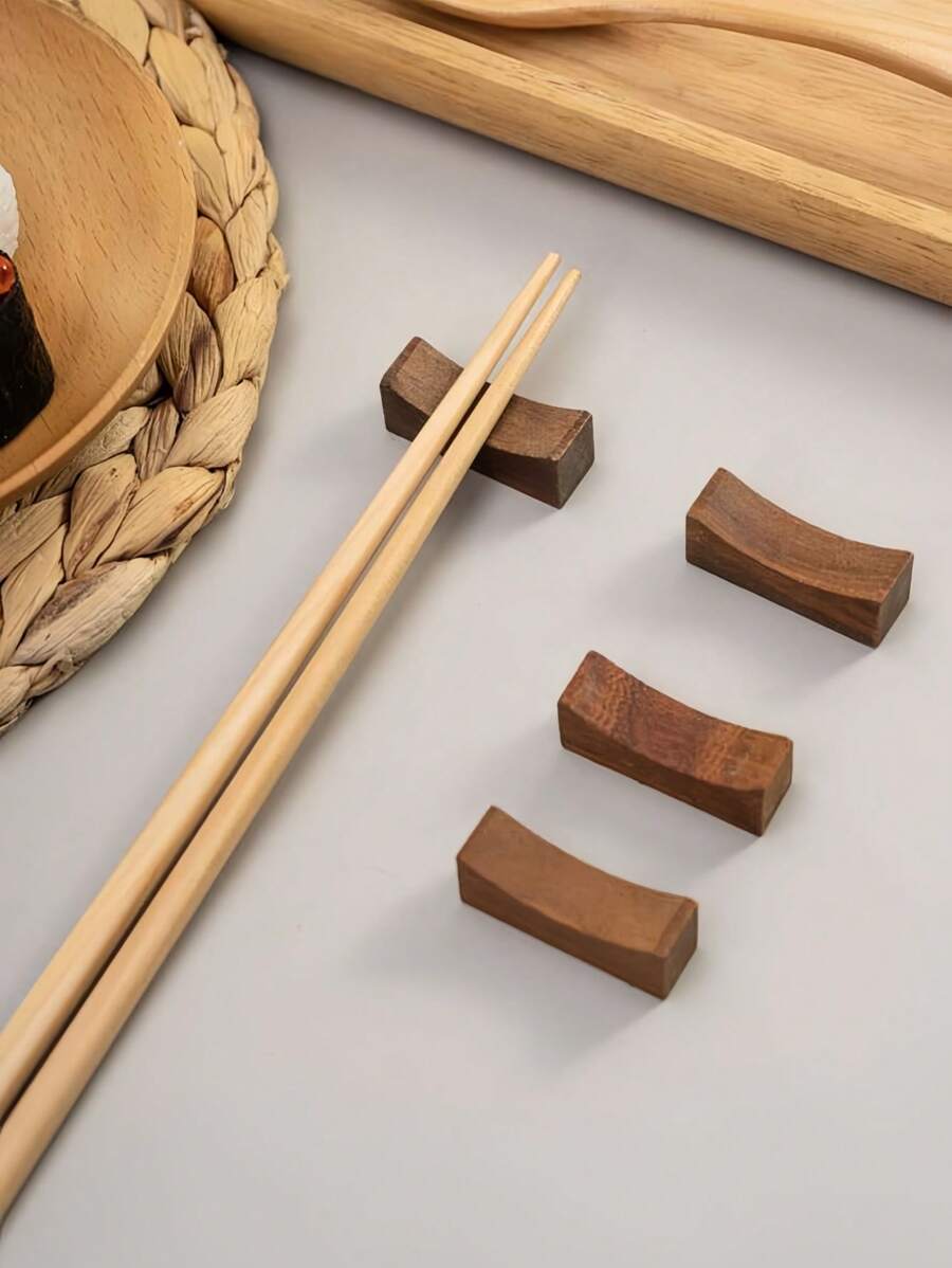 Set de 3 apoya-palillos de madera con estilos japoneses y coreanos de calabaza, lingote, mancuerna, pez y forma redonda para decoración de hogar, cocina y mesa de comedor - Café integral - Ver 1