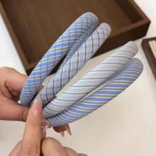 1pc Blue Plaid/Twill Fabric Headband For Women