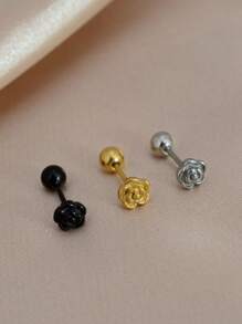 1PC Fashion Elegant Blooming Rose Flower Stud Earrings For Women Metal Screw Ball Ear Cartilage Helix Tragus Flat Conch Lobe Piercing Studs Charm Jewelry
