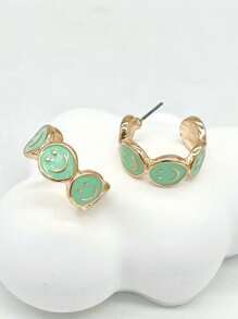 1 Pair Women Fashionable Personalized Cute Smiling Face Hoop Earrings - Mint Green - View 2