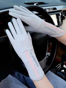 1 Pair Women's Mid-Length Fingerless Gloves, Breathable Anti-Slip UV Protection Driving Cycling Outdoor Gloves, Summer Summer - Khaki - View 3