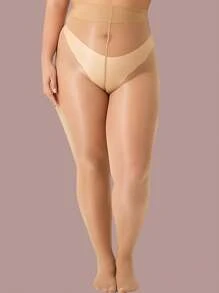 1pc Plus Size Women Aurora Shimmer Sheer Reinforced Toe And Heel Opaque Tights - Multicolor - View 6