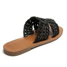 Slide Sandals With Openwork Floral Strap And Contoured Footbed - Black - View 4