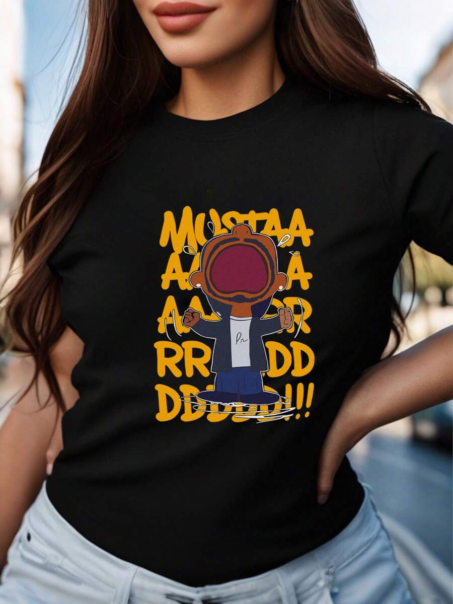 Oversized Style For Women, Vintage Mustard Meme Shirt, Album, High-Quality Soft And Comfortable Tee, Meme Hoodie, MustardLamar, Oversize Type Shirt For Women, Perfect For Holiday Parties Or Gift Giving, Soft And Comfortable - 黑色 - 查看 1