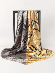 1pc Women's Vintage Print Square 90cm Silk Scarf, Casual Street Style Neckerchief, Gift For Birthday, Summer - Multicolor - View 5