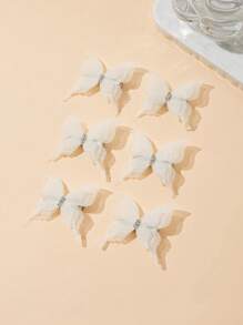 6pcs Lace Double-Layer Butterfly Hair Clips, Suitable For Daily Use,Hair Accessories,Hair Barrettes Claw Clips, School Stuff - Beige - View 1