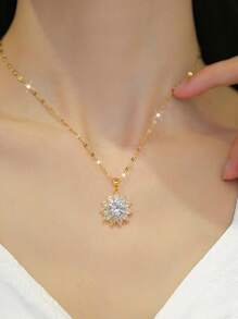 1 Set Stainless Steel Rhinestone Necklace And Earring Set, Minimalist Classic Luxury Jewelry Gift, Suitable For Parties, No Gift Box Included - Gold - View 2