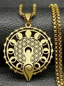 Wicca Triple Moon Phase Hekate Goddess Necklace For Women Men Stainless Steel Greek Wheel Of Hecate Chain