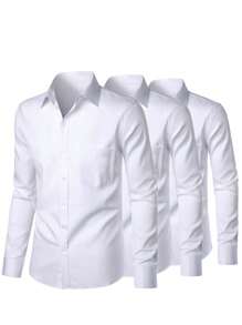 tooluck 3 Pack Men's Fashionable, Casual And Comfortable Business Slim Long-Sleeved Button-Down Shirt (With Pockets) - trắng - Xem 1