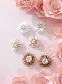 6 件套时尚布艺蕾丝花儿童发夹 - 彩色 - 查看 1