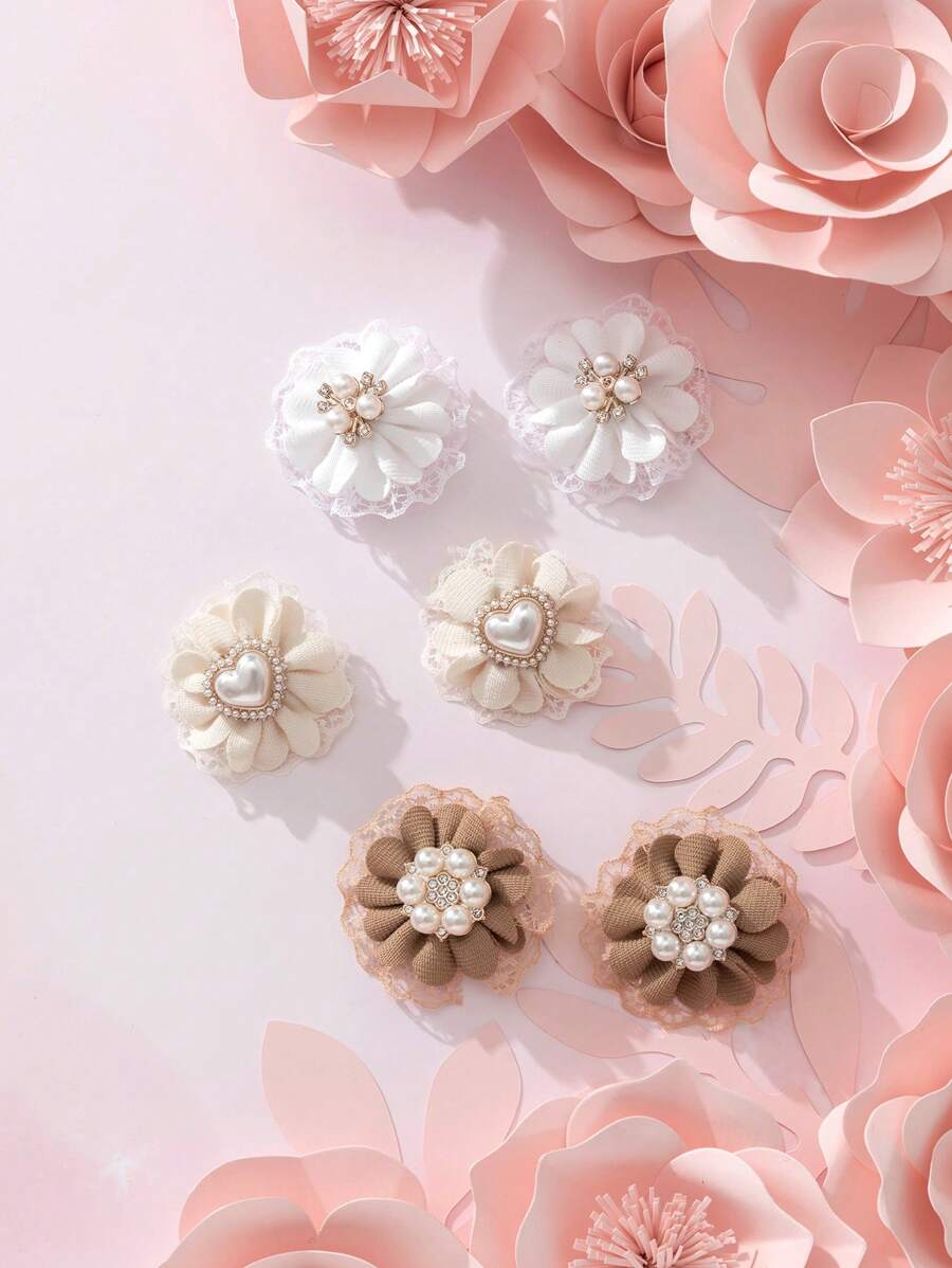 6 件套时尚布艺蕾丝花儿童发夹 - 彩色 - 查看 1