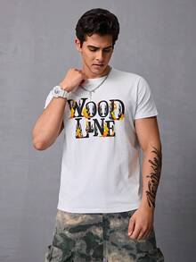 Hombres Camiseta Con Estampado Con Diseño De Letras y Llamas,Camisetas Informales De Manga Corta De Moda De Verano - Blanco - Ver 3