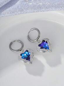 1 Pair Fashionable High-End Marine Blue Zirconia Heart Shaped Wings Pendant Earrings Ladies Niche Design Party Everyday Jewelry