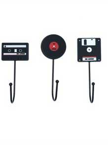 Vintage Style Storage Hooks, Computer/Disk/Tape Shaped Non-Nail Hanging Hooks For Suspending Headphones, Backpacks, Stationery, Mugs. Sturdy Enough For Office Cubicles/Study/Gaming Rooms