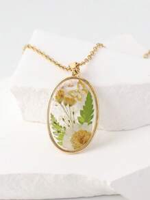 Vintage Dried Flower Sweater Chain, Resin Jewelry, Eternal Flower Light Luxury Pendant, Real Flower Dried Flower Necklace