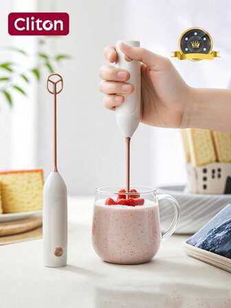 CLITON Handheld Electric Baby Formula Milk Frother & Mixer - Battery-Powered (2 AA, Not Included), Adjustable Foam Maker For Coffee, Matcha, Latte, Hot Chocolate, Milk Powder Blender, Formula Maker Machine, Drink Mixer Stirrer (Beige) - Halloween/Christmas/Kitchen Gifts