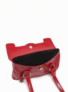 1 pieza Bolso de hombro cruzado casual de mujer con estilo de calle vintage Y2K, decoración de metal de múltiples correas, gran capacidad, adecuado para salidas, citas, fiestas - Rojo - Ver 4