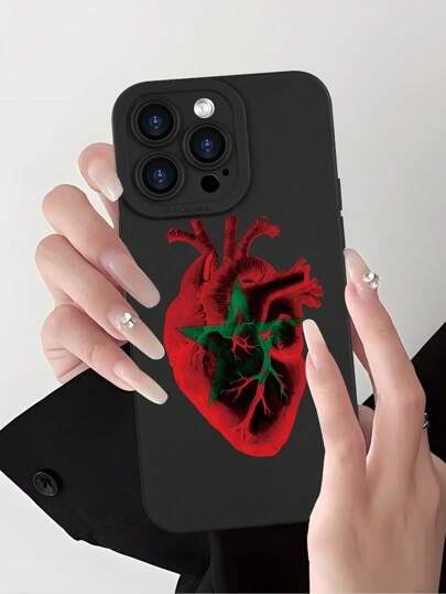 1 pezzo Custodia per telefono di coppia con design personalizzato in stile marocchino, con stampa a pentagono e cuore, design elegante con stelle e cuori, adatta come regalo di compleanno per anziani, amici, famiglia e partner. Custodia morbida opaca nera, resistente all'acqua, agli urti, alle cadute e ai graffi, compatibile con 16/15/14/13/12/11/Pro/ProMax/X/XR/XS/XSMAX/7/8/PLUS e modelli simili.