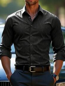 Men's Classic Fashionable Long Sleeve Geometric Print Shirt, European And American Style Business Casual Shirt, Exclusive Design, Versatile And Affordable, Essential For Business And Leisure, Fall