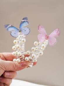 1pc/2pcs/3pcs Cute Fairy Hair Accessories, Pearl Net & Butterfly Rose Flower Spiral Hair Scrunchies, Suitable For Little Girls Braiding & Ponytail