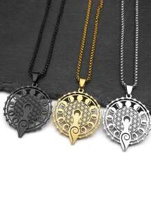 Wicca Triple Moon Phase Hekate Goddess Necklace For Women Men Stainless Steel Greek Wheel Of Hecate Chain