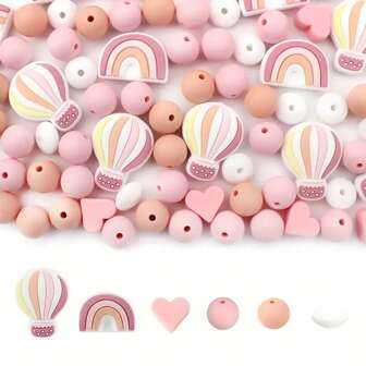 18pcs Rainbow Silicone Bead Set, Suitable For Finger, DIY Craft, Jewelry Making, Necklace, Bracelet, Pen Decoration