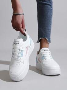 2025 Spring New White Sneakers Korean Version Girl Students Platform Increase Height Sport Skateboard Shoes Teenager Casual Breathable Soft Sole Girl Shoes - White - View 1