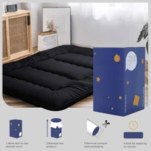 Japanese Floor Mattress, 4" Thicken Tatami Mat Sleeping Pad Foldable Roll Up Mattress Boys Girls Dormitory Mattress Pad Kids Floor Lounger Pillow Bed, Black, Twin Size