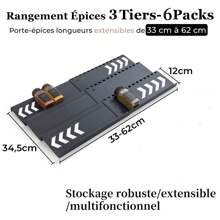 6 pièces organisateur de tiroir d'étagère à épices extensible en acrylique pour placard de cuisine, système d'organisation de tiroirs de 33 cm à 62 cm pour cuisine, placard