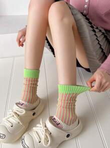 4双装秋冬季女士长筒袜中筒高腰加厚街头复古丝袜