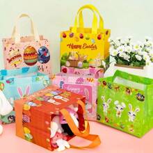 12/6 件复活节礼品袋，带手柄的复活节篮子礼品袋可重复使用无纺布手提袋适用于复活节假期春季派对用品开口尺寸 21x20x15cm