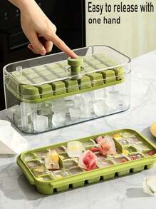 1pc32 Grid Silicone Ice Cube Tray Mould With Lid Shovel Storage Box Remove With One Click Ice Maker DIY Whiskey Cocktail Tools, For Outdoor, Camping