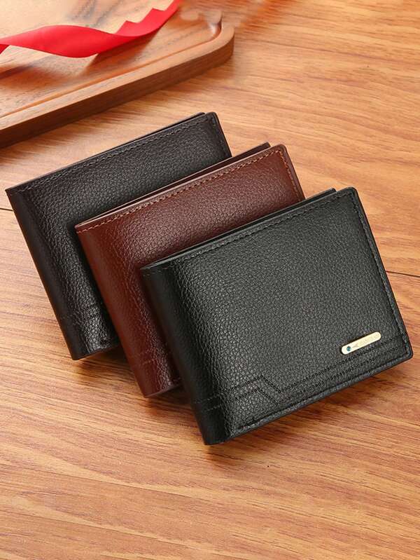 1-3pcs/Set Men's Pu Leather Short Wallet, Fashionable Plaid Soft Wallet, Large Capacity Multi-Card Slots, Can Store Large Bills, Simple Coin Pocket, Credit Card Bank Card ID Card Photo Slot, Business Casual Style, Is An Ideal Gift For Men's Birthday Or Partner, Youth Fashion Style For Men And Women