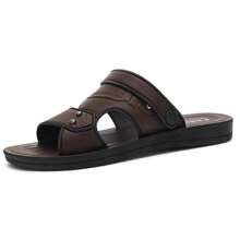 Men's Fashionable Hollow PU Open Toe Slip-On Sandals, Non-Slip Outdoor Beach Shoes, Breathable And Comfortable Business Casual Slides - Brown - View 5
