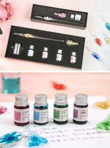 Handmade Crystal Glass Dip Pen Set, Student Stationery Glass Pen, Crystal Glass Pen Gift Set Back To School